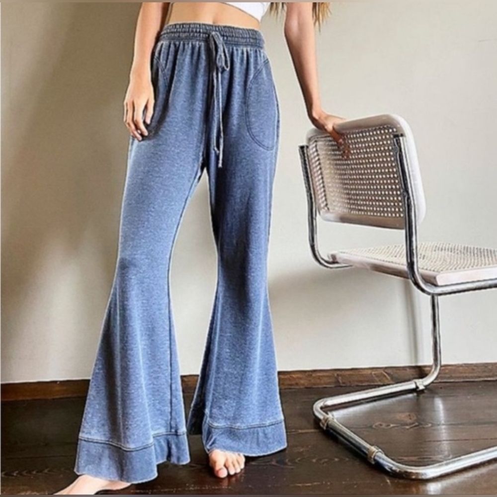 Free People Peace Out Wom Semi-Sheer Cot/Poly Soft Flared Casual/Lounge Pants M